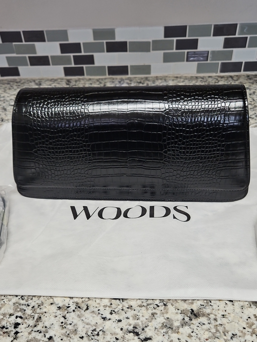 WOODS BY JORDYN MINI TUX CLUTCH, BLACK CROC EMBOSSED - Picture 2 of 5